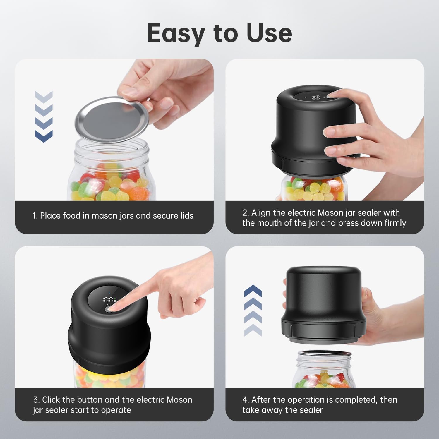 Moriko Mason Jar Vacuum Sealer - Electric Mason Jar Vacuum Sealer Kit with Regular and Wide Mouth Mason Jar Lids, Canning Vacuum Sealer for Food Storage (Black) Moriko Mason Jar Vacuum Sealer - Electric Mason Jar Vacuum Sealer Kit with Regular and Wide Mouth Mason Jar Lids, Canning Vacuum Sealer for Food Storage (Black)